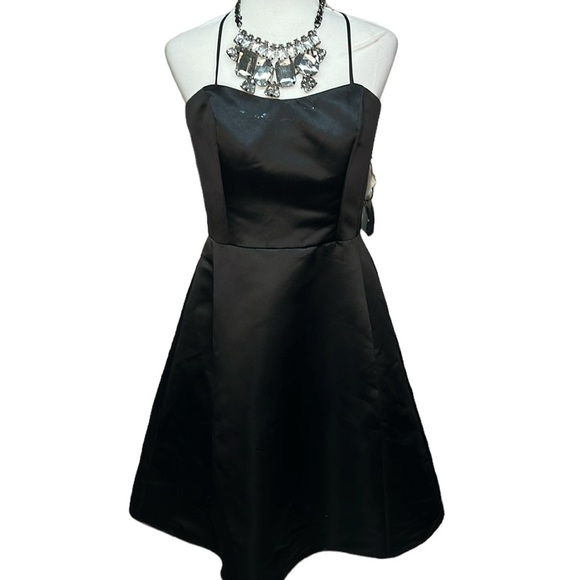 Watters & Watters Satin Fit & Flare Dress Black - Picture 1 of 4